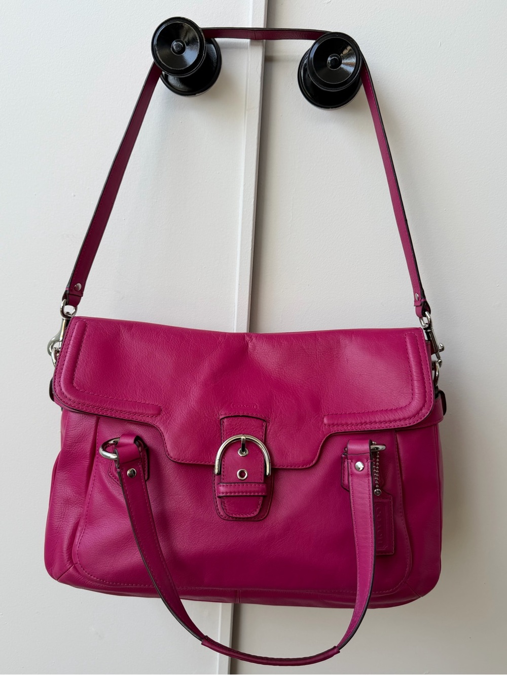 Coach Taylor Leather Satchel Shoulder Bag Crossbody Fuchsia Pink - Style F28627